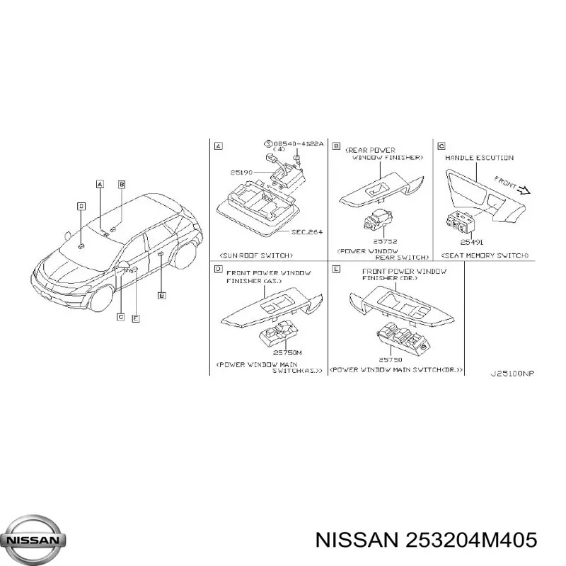 253204M405 Nissan/Infiniti Sensor de ativação do sinal de parada