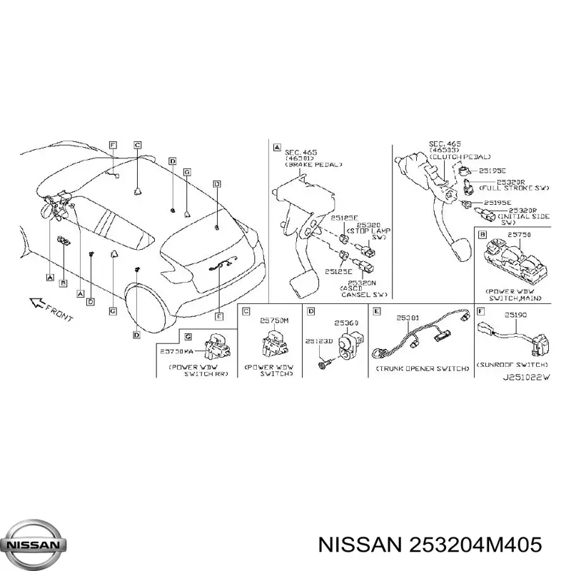 Sensor de ativação do sinal de parada Nissan/Infiniti 253204M405 preço, a partir de 19,34 USD