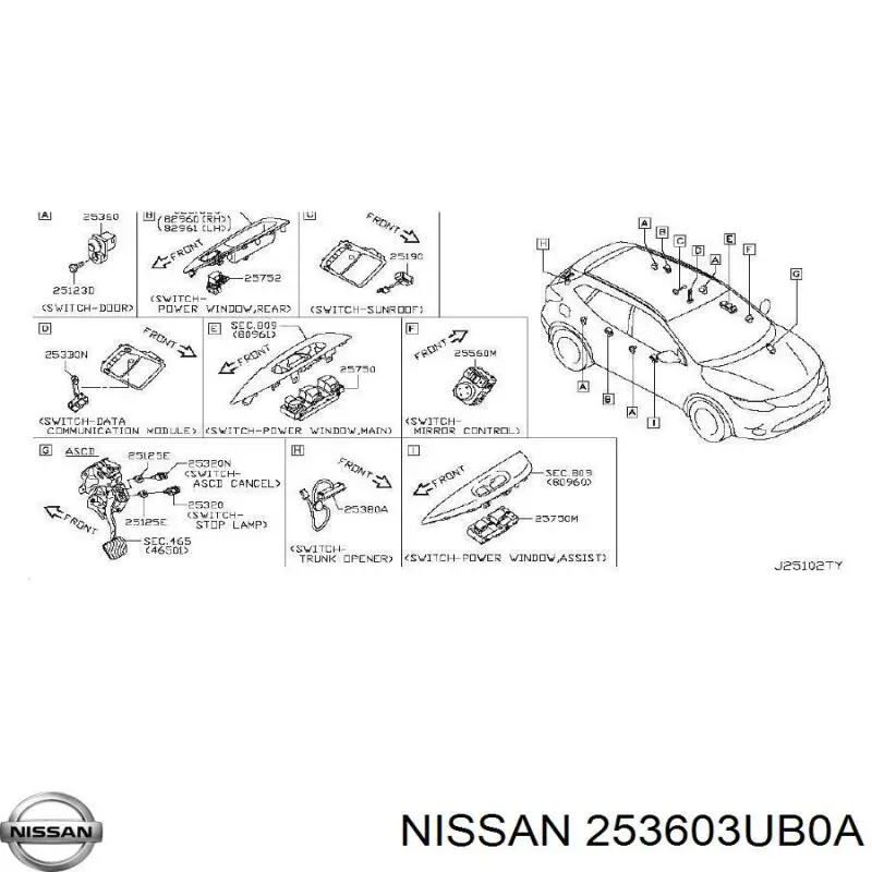 Sensor de fechamento de portas (interruptor de fim de carreira) Nissan/Infiniti 253603UB0A preço, a partir de 44,27 USD