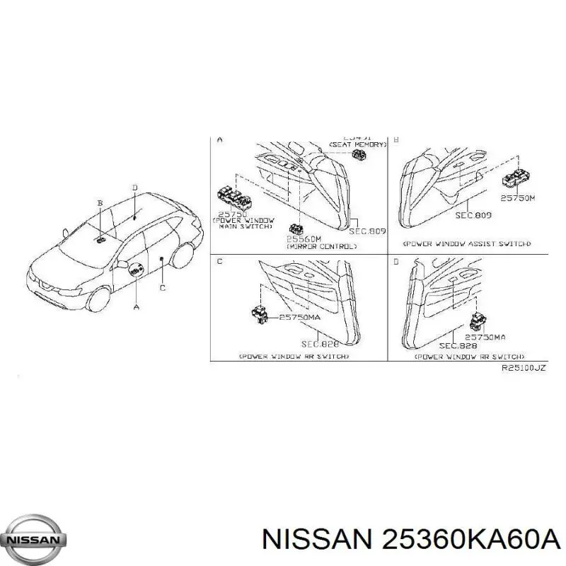 25360KA60A Nissan/Infiniti Sensor de fechamento de portas (interruptor de fim de carreira)