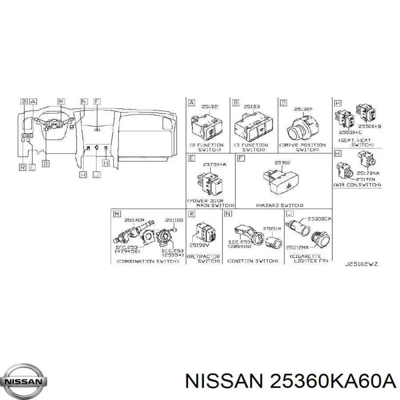 Sensor de fechamento de portas (interruptor de fim de carreira) Nissan/Infiniti 25360KA60A preço, a partir de 54,48 USD