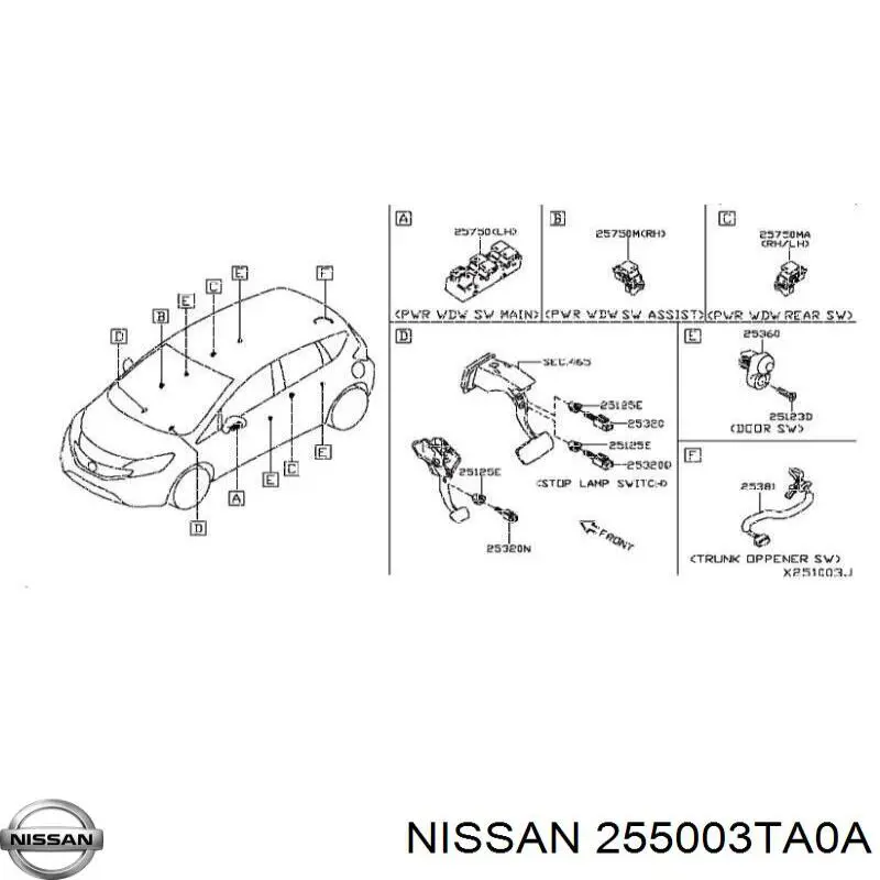 255003TA0A Nissan/Infiniti Botão de ativação de aquecimento do assento