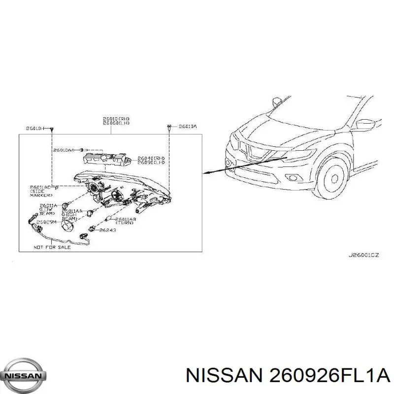 260926FL1A Nissan/Infiniti Consola (adaptador) de fixação da luz dianteira esquerda