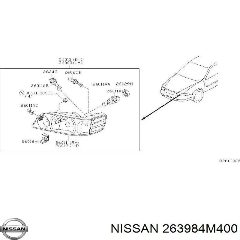 Consola (adaptador) de fixação das luzes dianteiras Nissan/Infiniti 263984M400 preço, a partir de 6,33 USD