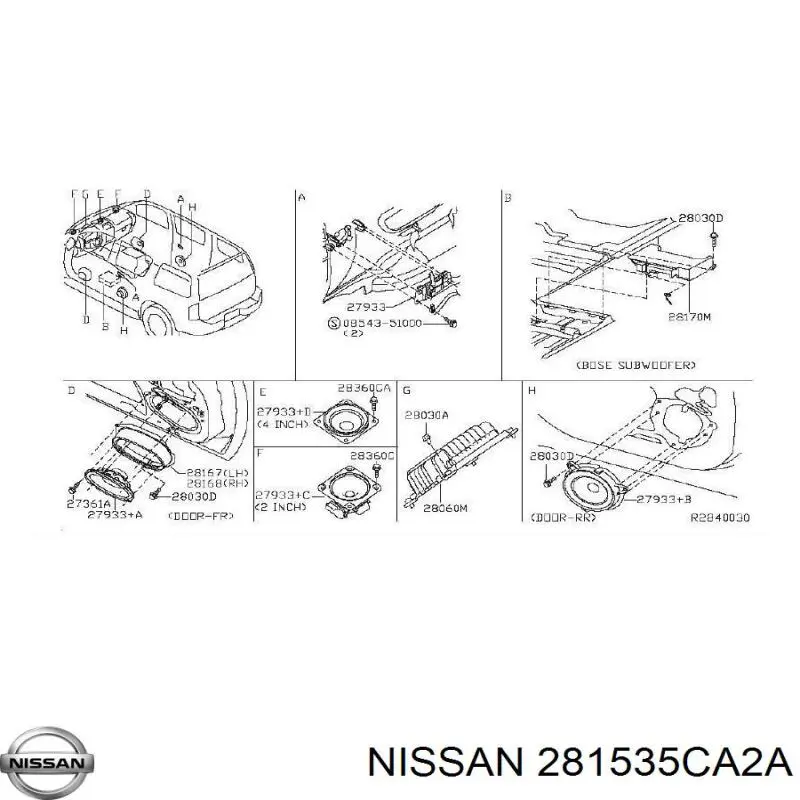 281535CA2A Nissan/Infiniti Alto-falante do "painel de instrumentos"