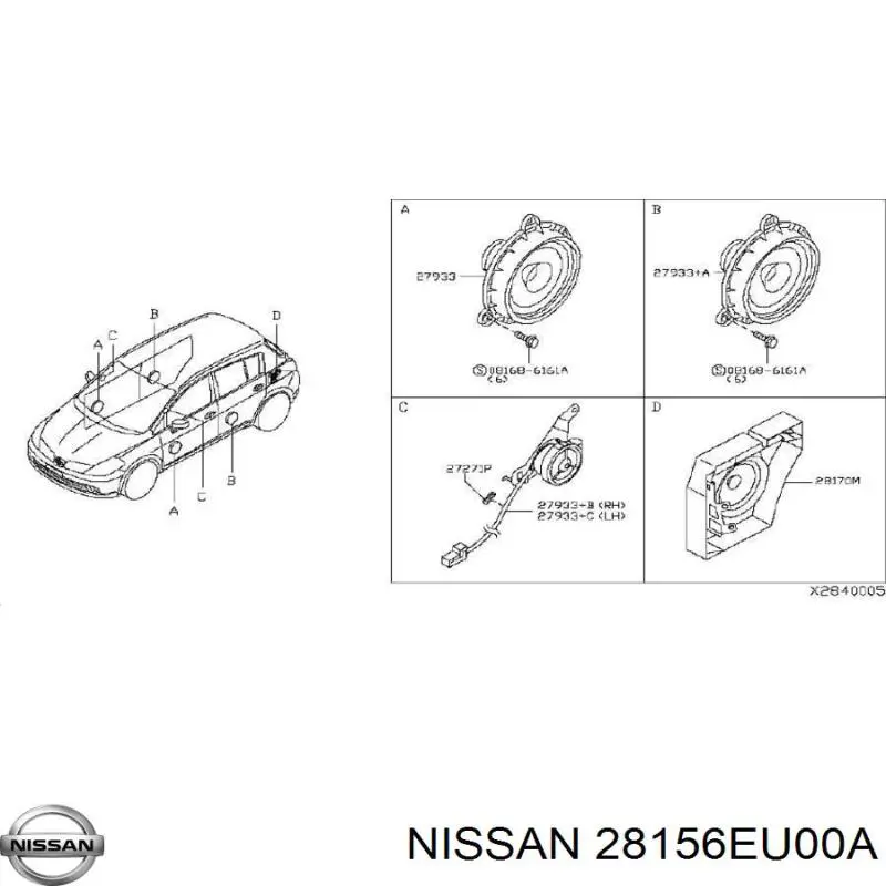 28156EU00A Nissan/Infiniti Alto-falante da porta dianteira