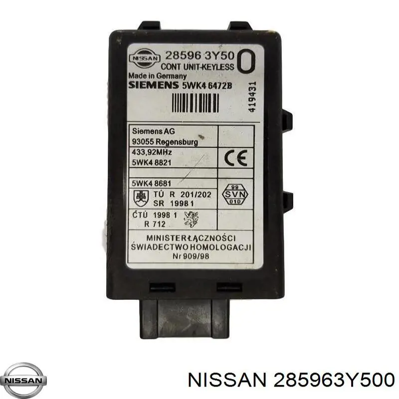 285963Y500 Nissan/Infiniti Sensor de acesso sem chave na porta (receptor de chave)