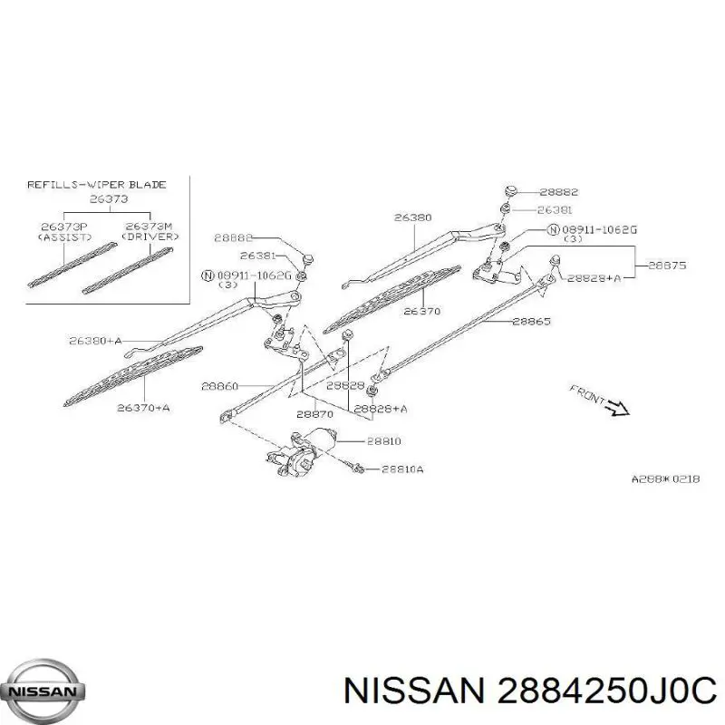 Compre 2884250J0C Nissan/Infiniti Barra do trapézio de limpador pára-brisas esquerdo