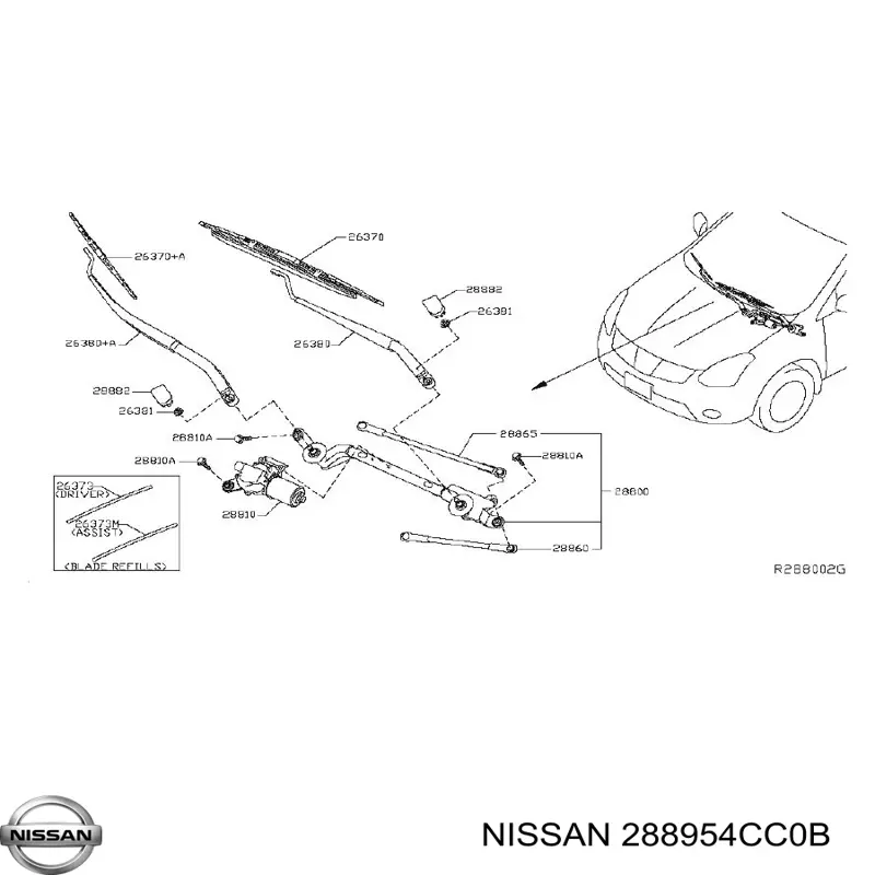 288954CC0B Nissan/Infiniti Elástico da escova de limpador pára-brisas de passageiro