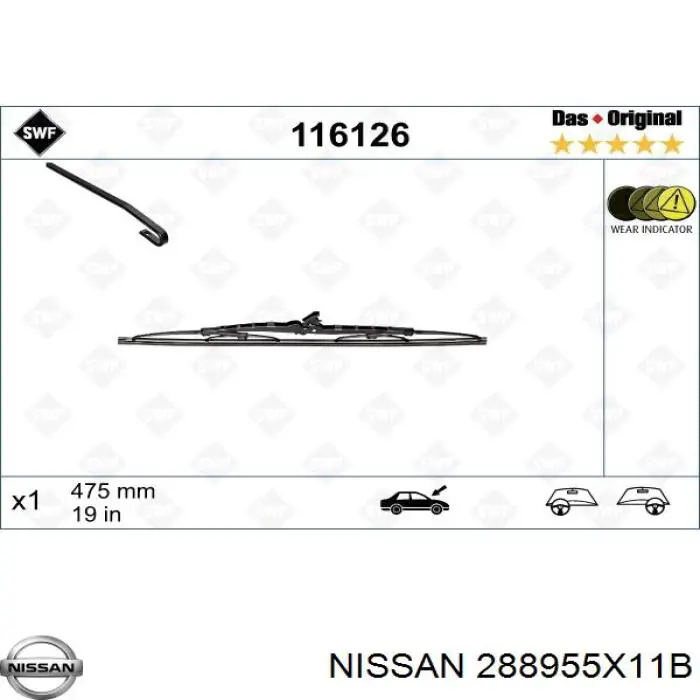 288955X11B Nissan/Infiniti Limpa-pára-brisas do pára-brisas de passageiro
