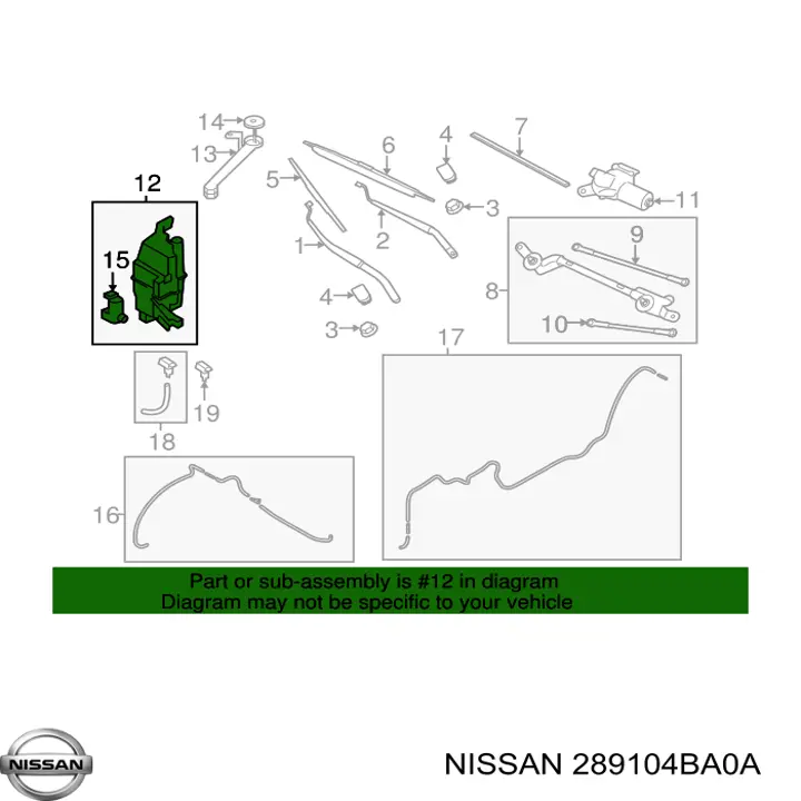 289105HA0A Nissan/Infiniti Tanque de fluido para lavador de vidro