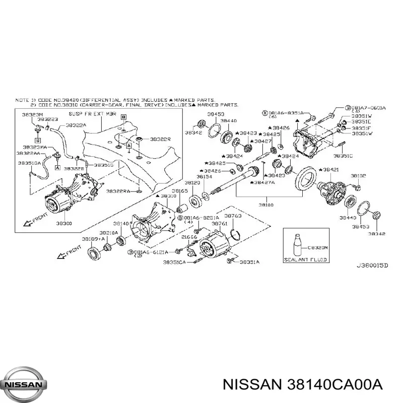 38140CA000 Nissan/Infiniti Rolamento de diferencial do eixo traseiro