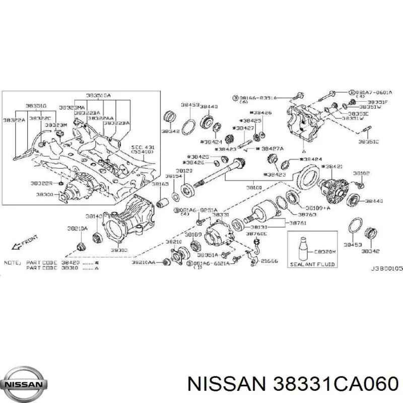 38331CA060 Nissan/Infiniti Acoplamento de ligação do eixo traseiro