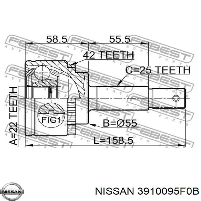 3910095F0B Nissan/Infiniti Semieixo (acionador) dianteiro direito