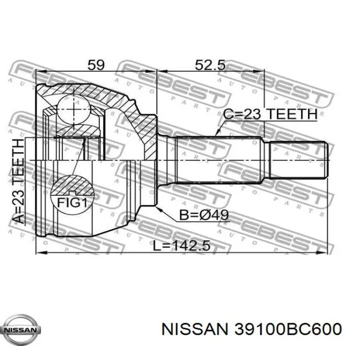 39100BC600 Nissan/Infiniti Semieixo (acionador) dianteiro direito