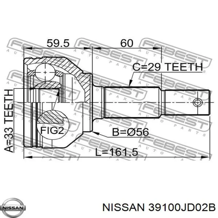 39100JD02B Nissan/Infiniti Semieixo (acionador) dianteiro direito