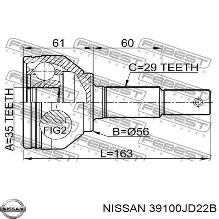 39100JD22B Nissan/Infiniti Semieixo (acionador) dianteiro direito