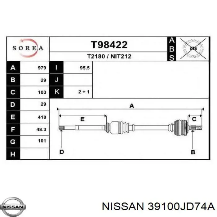 39100JD74A Nissan/Infiniti Semieixo (acionador) dianteiro direito