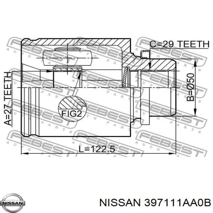 Junta homocinética interna dianteira direita Nissan/Infiniti 397111AA0B preço, a partir de 66,04 USD