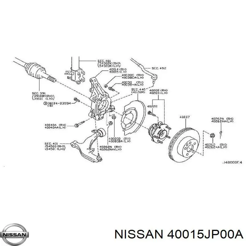 40015JP00A Nissan/Infiniti Pino moente (extremidade do eixo) dianteiro esquerdo