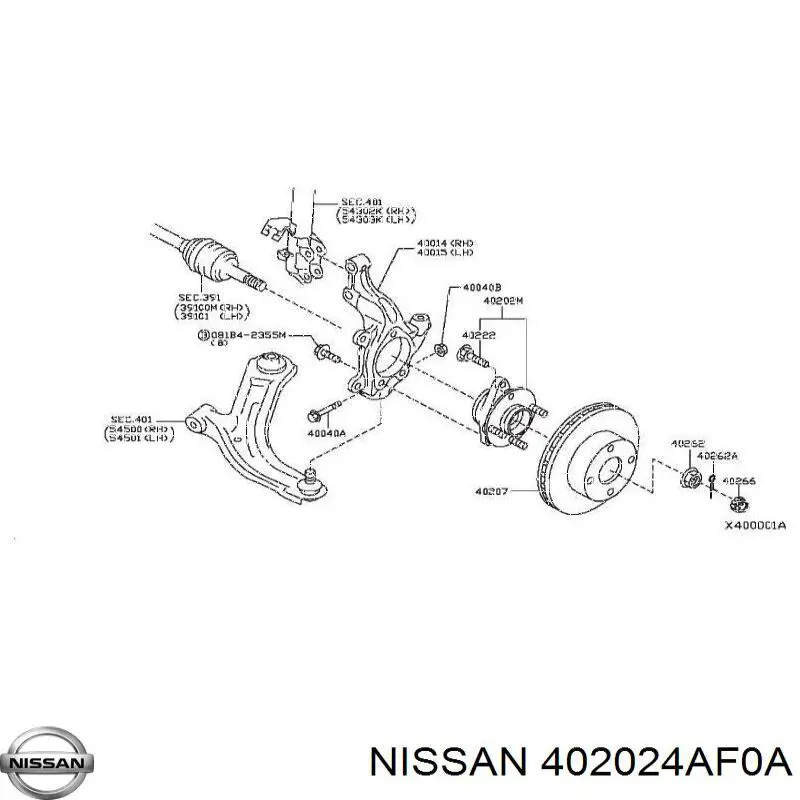 402024AF0A Nissan/Infiniti Cubo dianteiro