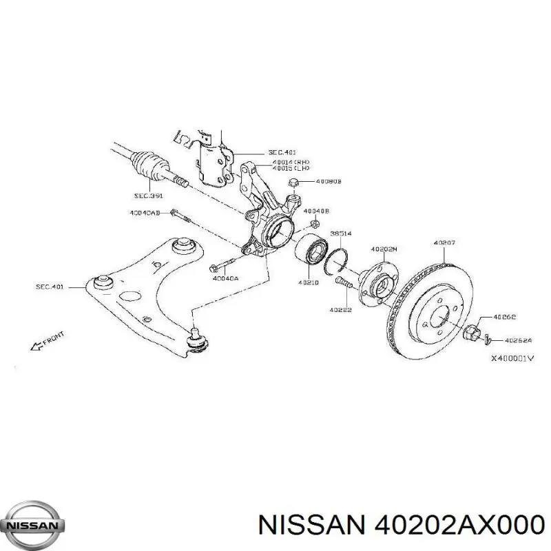 40202AX000 Nissan/Infiniti Cubo dianteiro