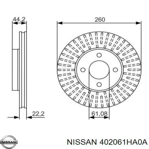 402061HA0A Nissan/Infiniti Disco do freio dianteiro