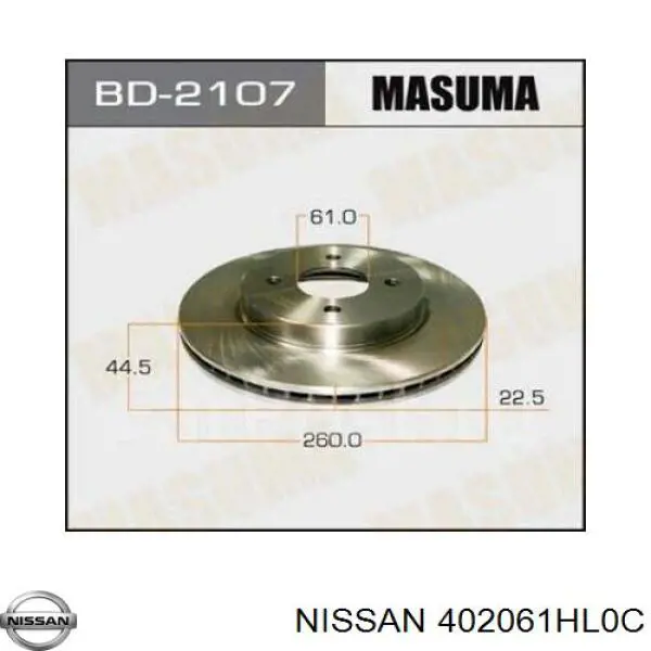 Compre 402061HL0C Nissan/Infiniti Disco do freio dianteiro