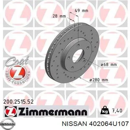 Compre 402064U107 Nissan/Infiniti Disco do freio dianteiro