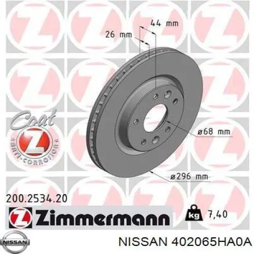 402065HA0A Nissan/Infiniti Disco do freio dianteiro