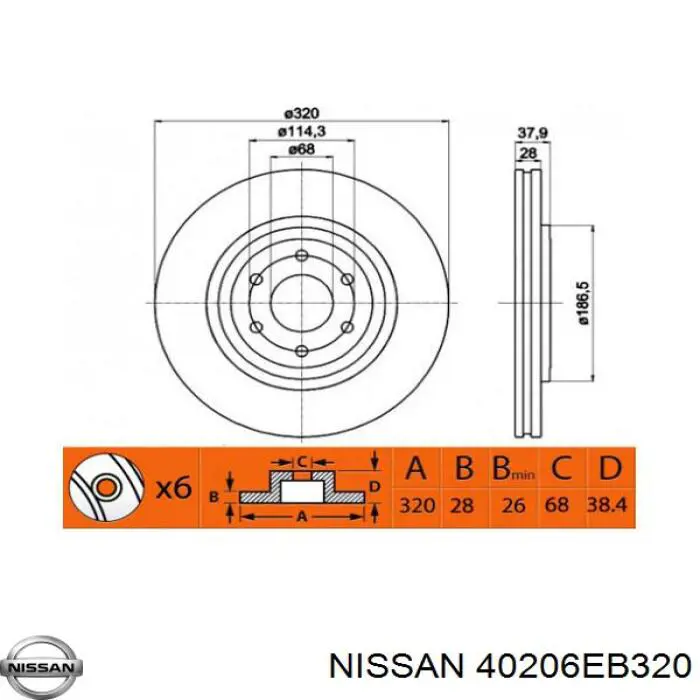 Disco do freio dianteiro Nissan/Infiniti 40206EB320 preço, a partir de 62,16 USD