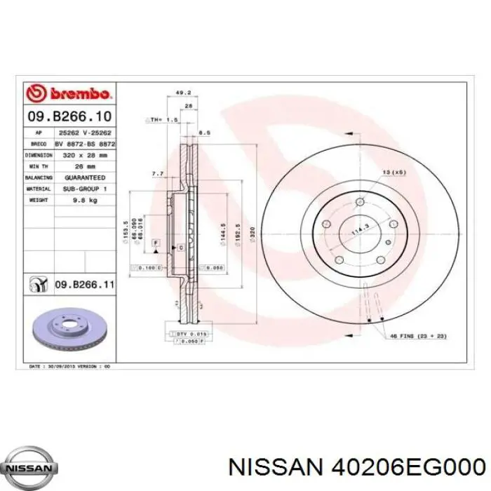 Disco do freio dianteiro Nissan/Infiniti 40206EG000 preço, a partir de 63,91 USD