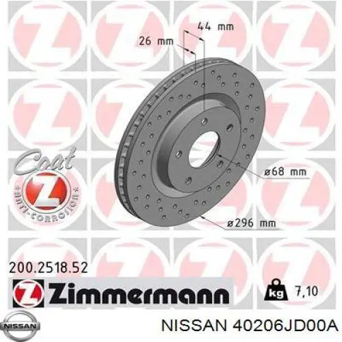 Disco do freio dianteiro Nissan/Infiniti 40206JD00A preço, a partir de 42,22 EUR