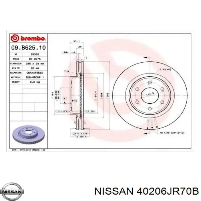 Compre 40206JR70B Nissan/Infiniti Disco do freio dianteiro