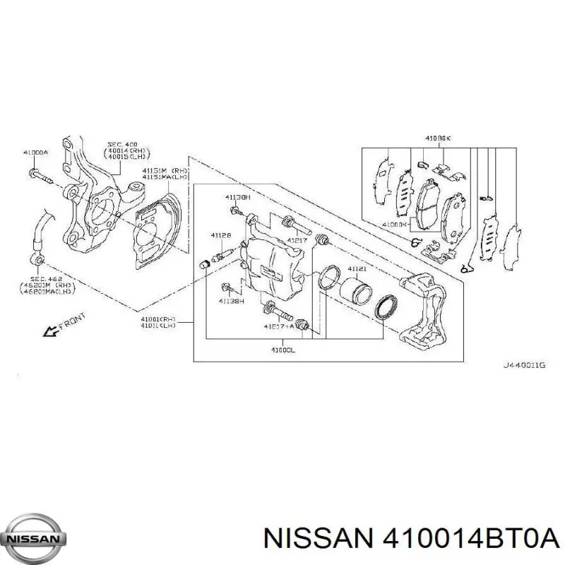 410014BT0A Nissan/Infiniti Suporte do freio dianteiro direito