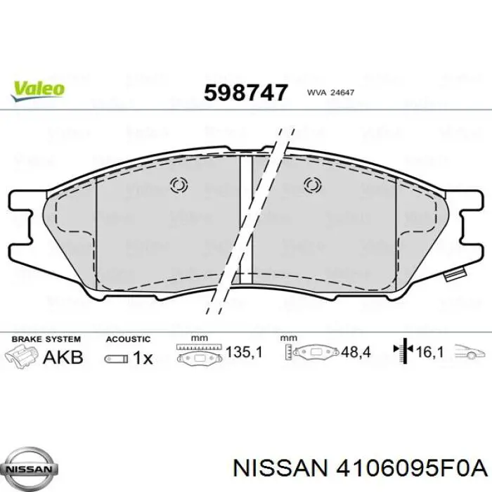 Compre 4106095F0A Nissan/Infiniti Sapatas do freio dianteiras de disco