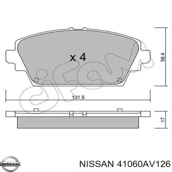Sapatas do freio dianteiras de disco Nissan/Infiniti 41060AV126 preço, a partir de 32,52 USD