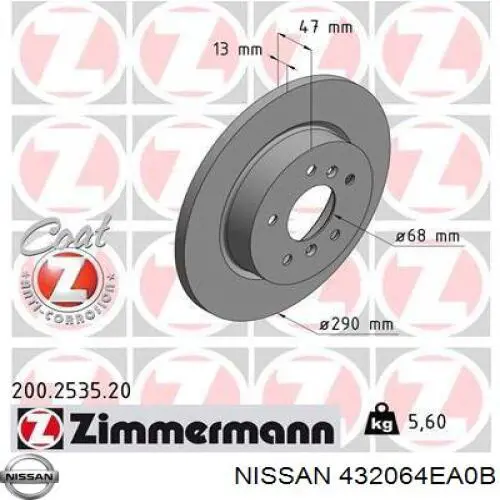 432064EA0B Nissan/Infiniti Disco do freio traseiro