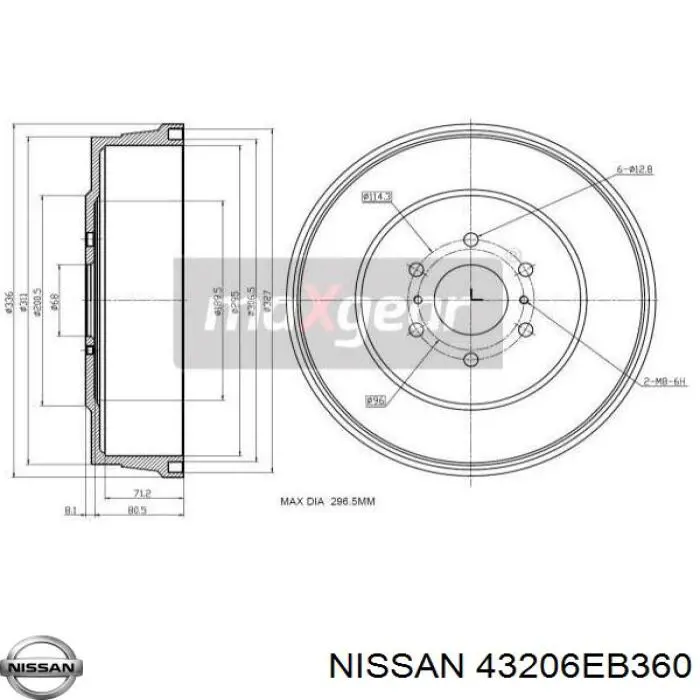 Tambor do freio traseiro Nissan/Infiniti 43206EB360 preço, a partir de 93,34 USD