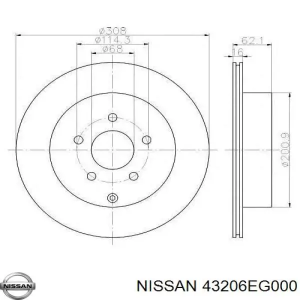 43206EG000 Nissan/Infiniti Disco do freio traseiro