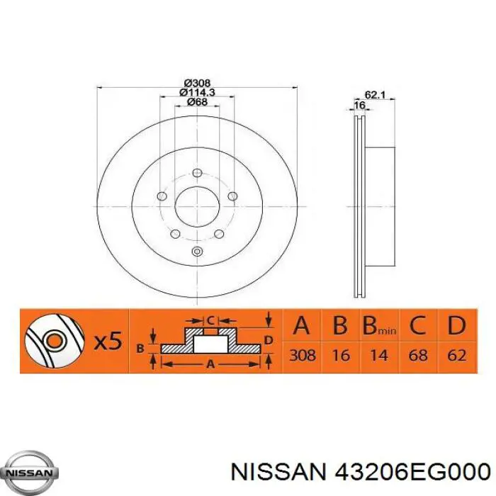 Disco do freio traseiro Nissan/Infiniti 43206EG000 preço, a partir de 59,73 USD
