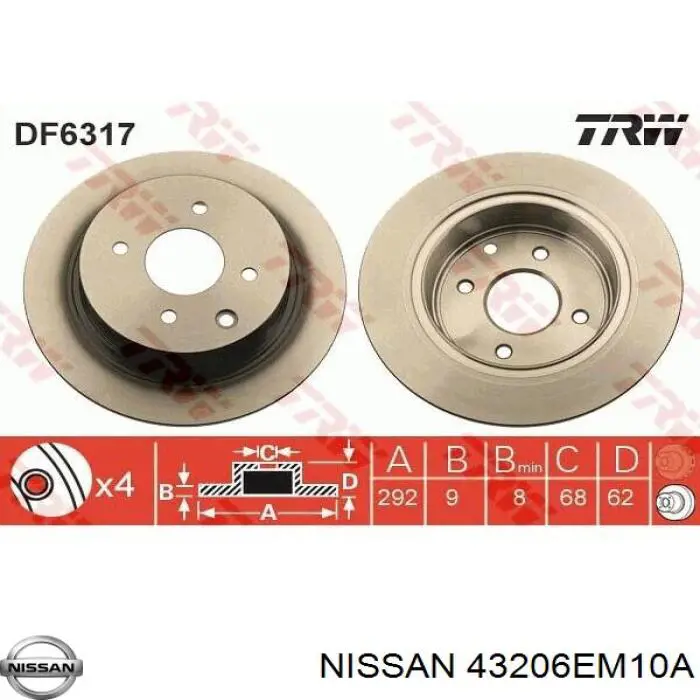 Compre 43206EM10A Nissan/Infiniti Disco do freio traseiro