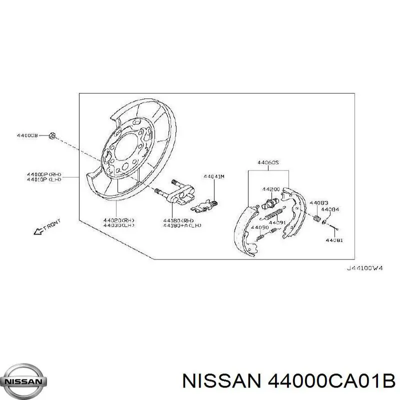 44000CA01B Nissan/Infiniti Disco de suporte direito do tambor do freio traseiro