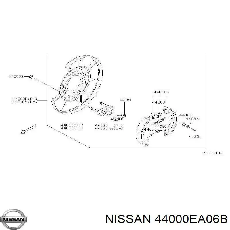 44000EA06B Nissan/Infiniti Disco de suporte direito do tambor do freio traseiro