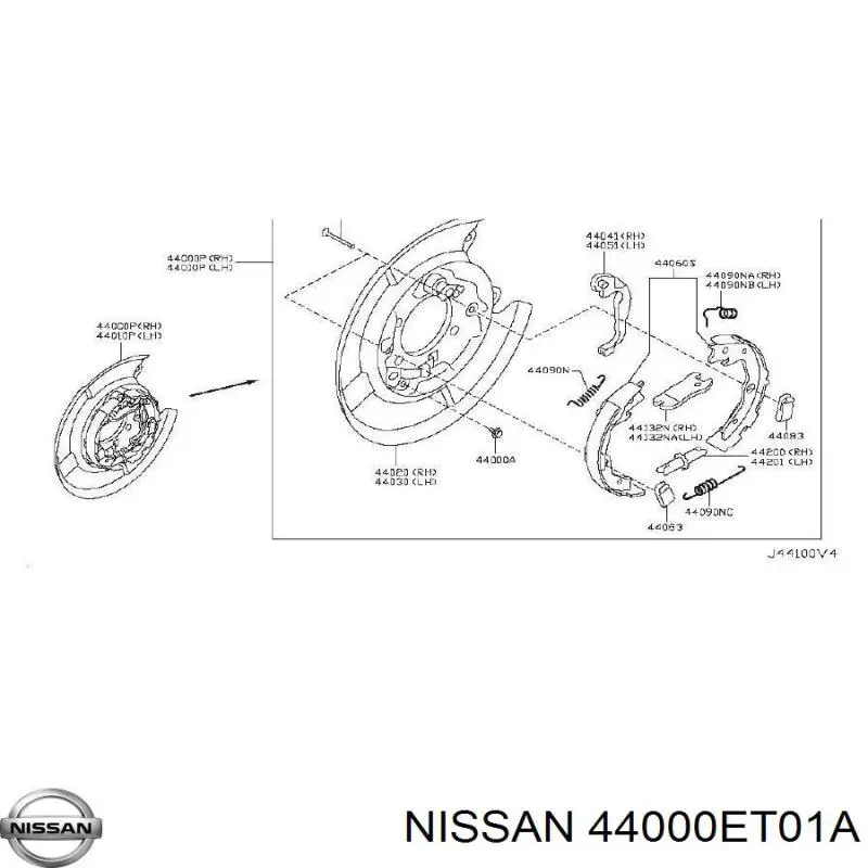 44000ET01A Nissan/Infiniti Disco de suporte direito do tambor do freio traseiro