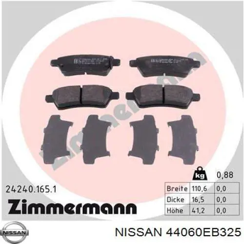 44060EB325 Nissan/Infiniti Sapatas do freio traseiras de disco
