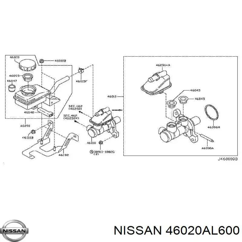 Tampa de tanque de cilindro mestre do freio Nissan/Infiniti 46020AL600 preço, a partir de 62,48 USD