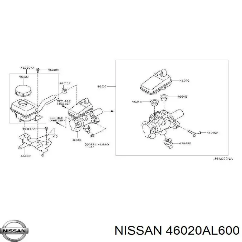Compre 46020AL600 Nissan/Infiniti Tampa de tanque de cilindro mestre do freio