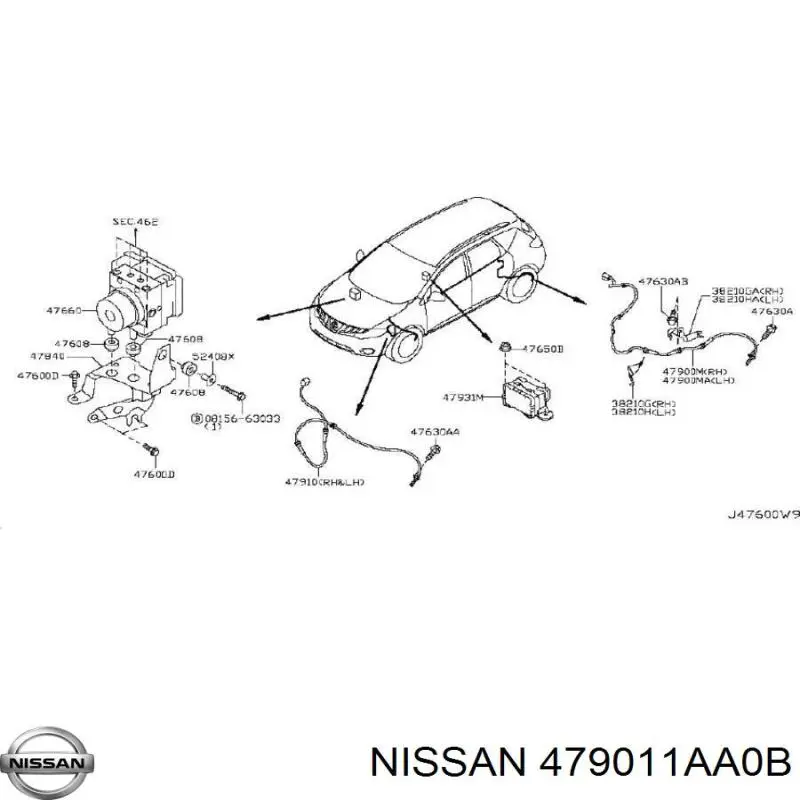 479011AA0B Nissan/Infiniti Sensor ABS traseiro esquerdo