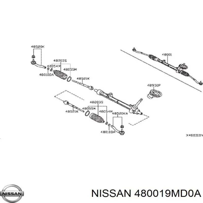 480019MD0A Nissan/Infiniti Cremalheira da direção